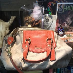 Tan Coach Bag With Orange Accents
